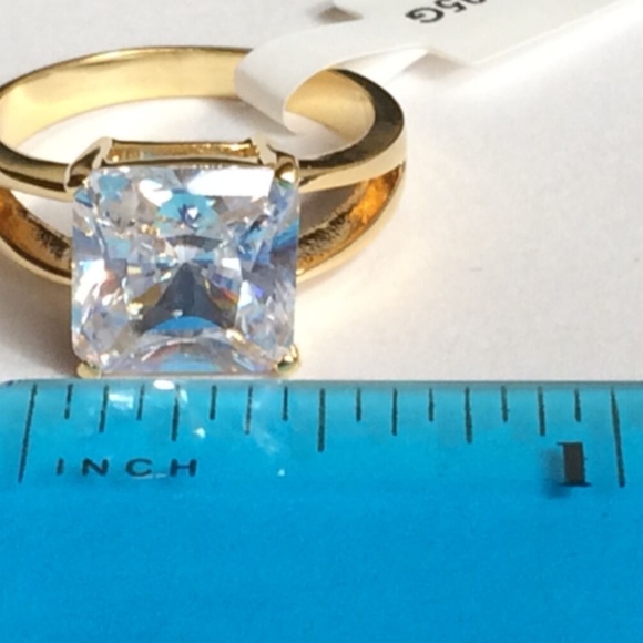 Gold Engagement Cocktail Ring Size 8 9 10 Princess Cut 14Kt Plated Cubic Zircon - Picture 8 of 8